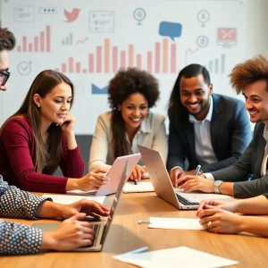 Professionals participating in a digital marketing tutorial