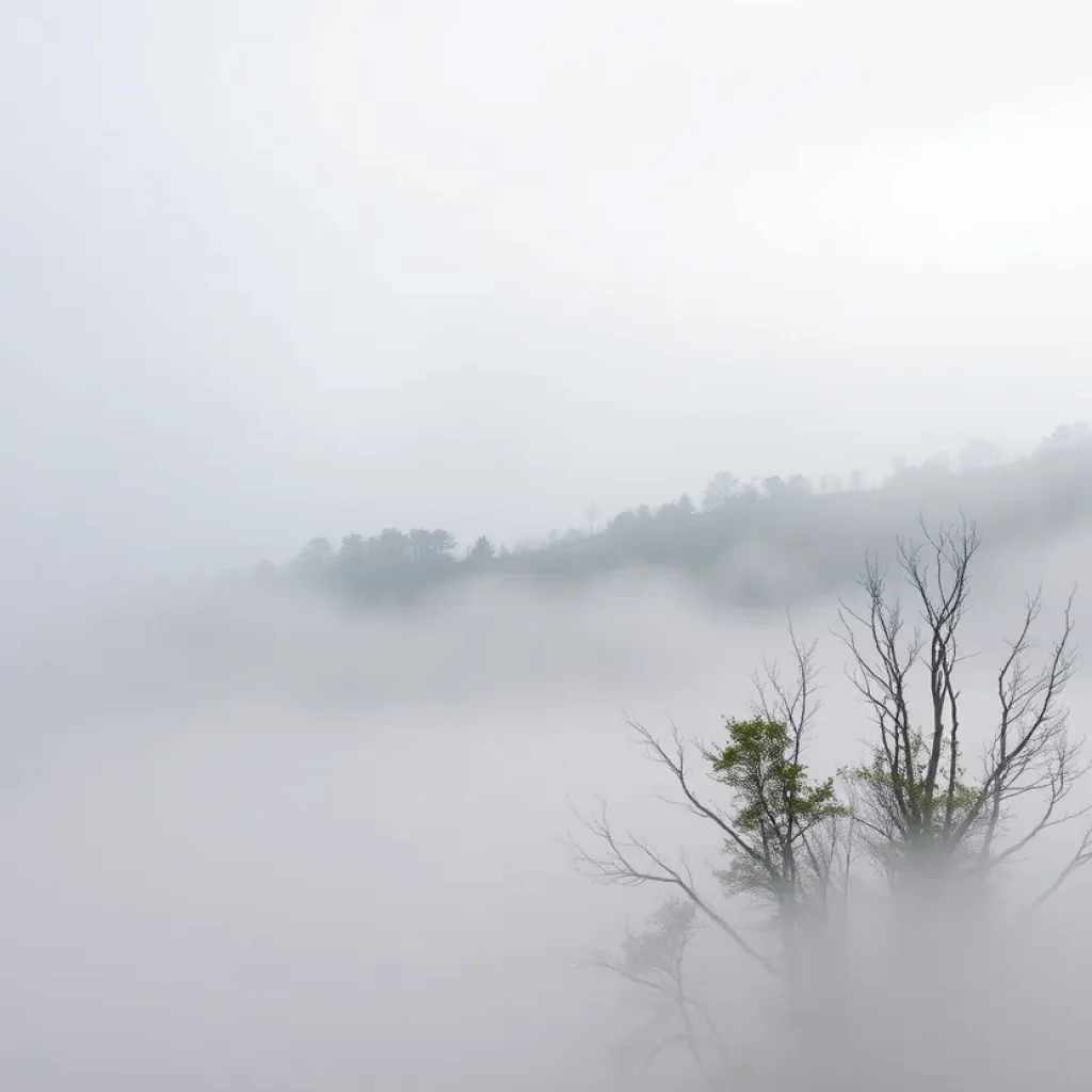 Dense fog covers the South Carolina mountains