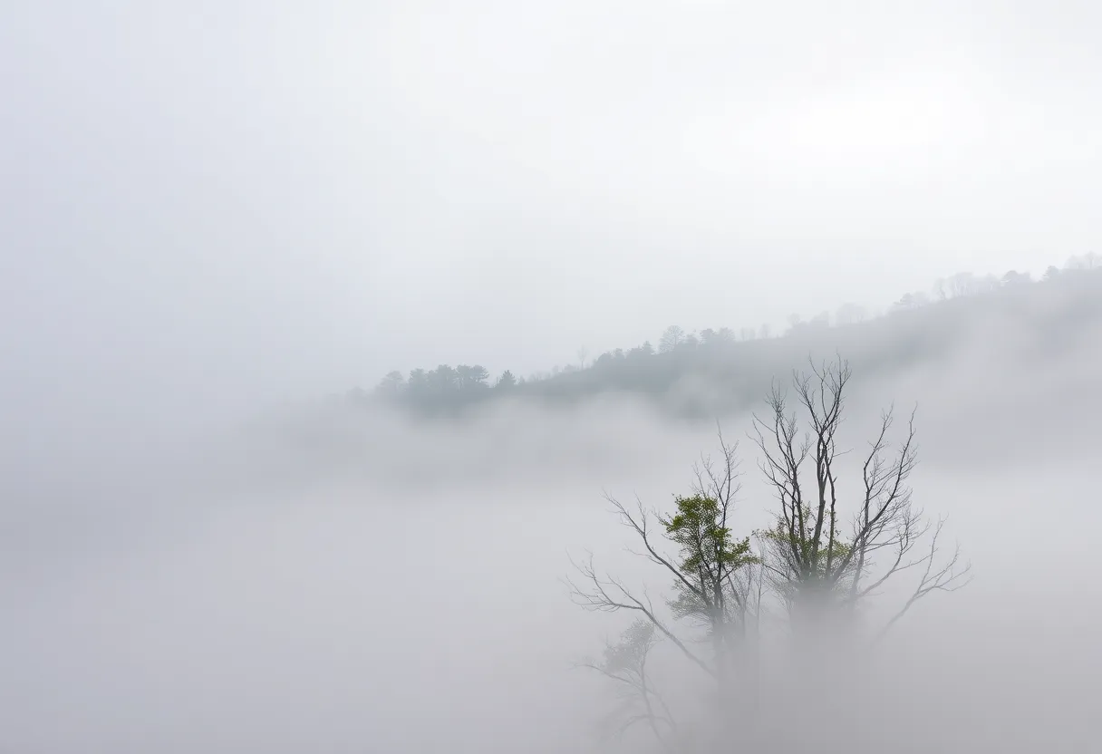 Dense fog covers the South Carolina mountains