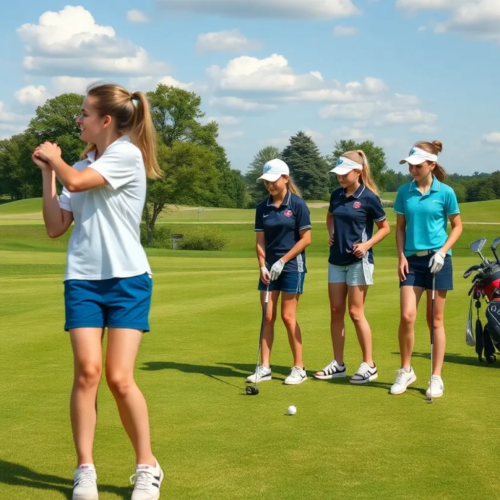 High school girls golfing in a competitive setting