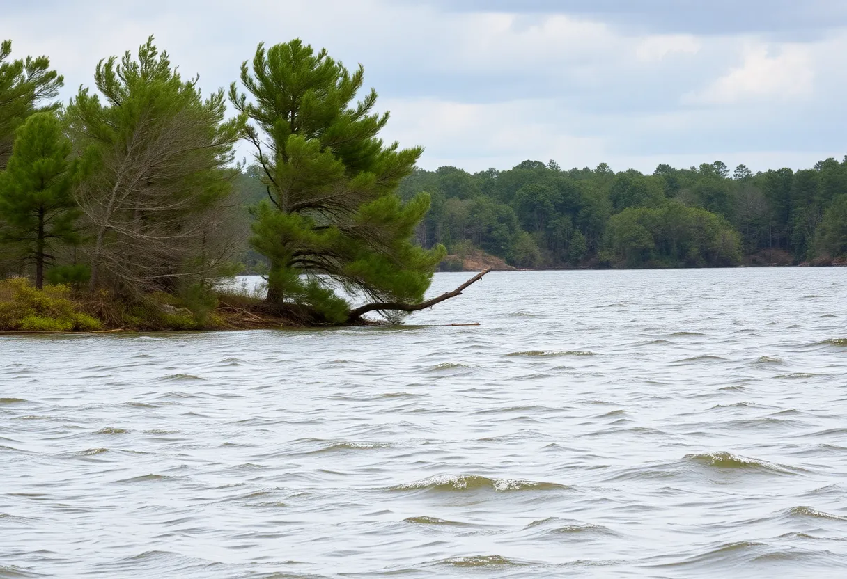 Choppy waters in a South Carolina lake during a wind advisory