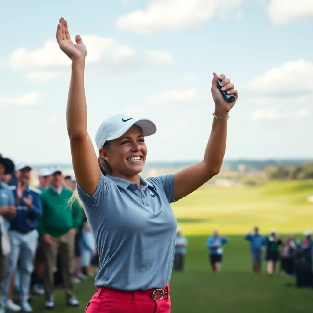 Lauren Stephenson celebrating her win at the Twin Bridges Championship.