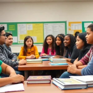 Community members discussing education at a school district meeting