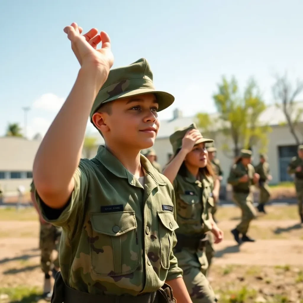 Young recruits undergoing basic training at a Marine Corps recruit depot.