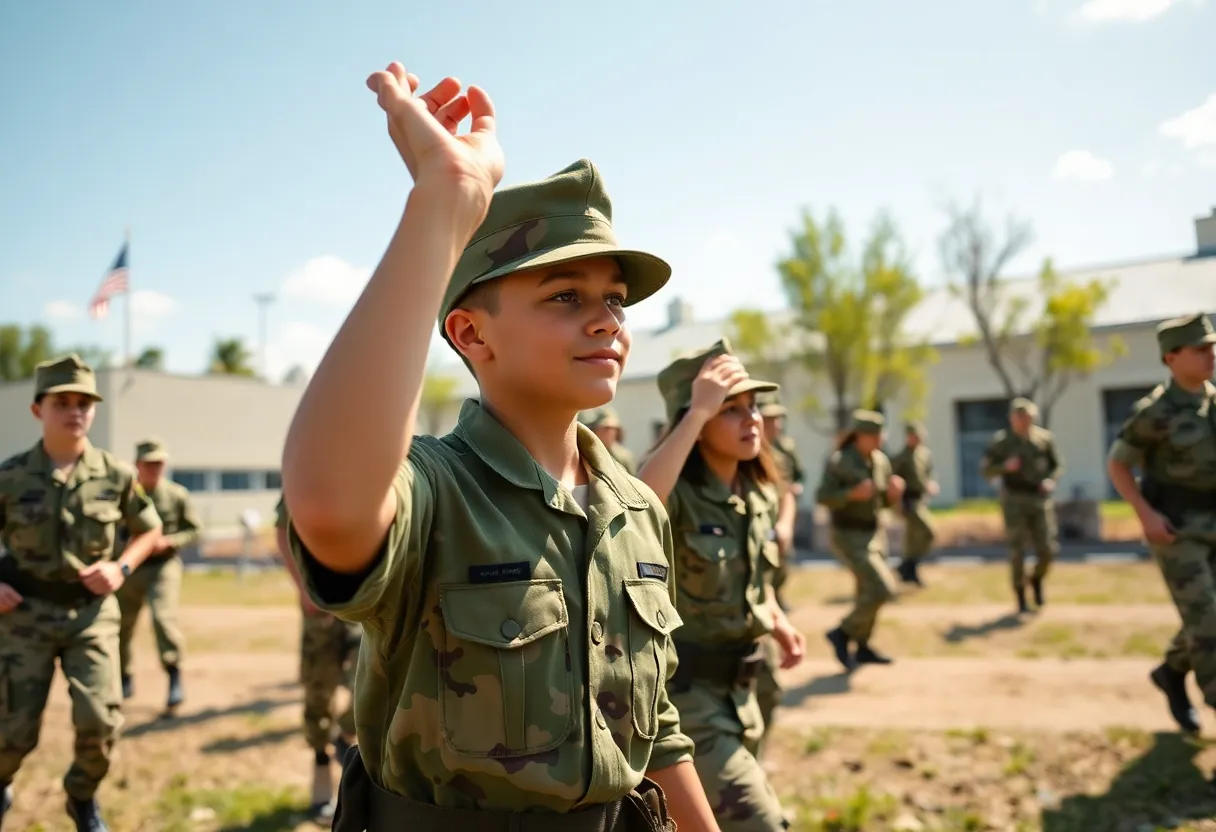 Young recruits undergoing basic training at a Marine Corps recruit depot.