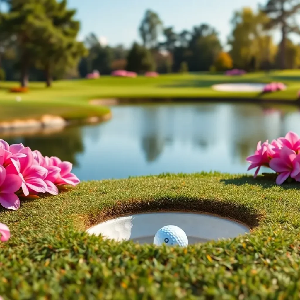 Golf ball landing in the hole on a par-3 golf course