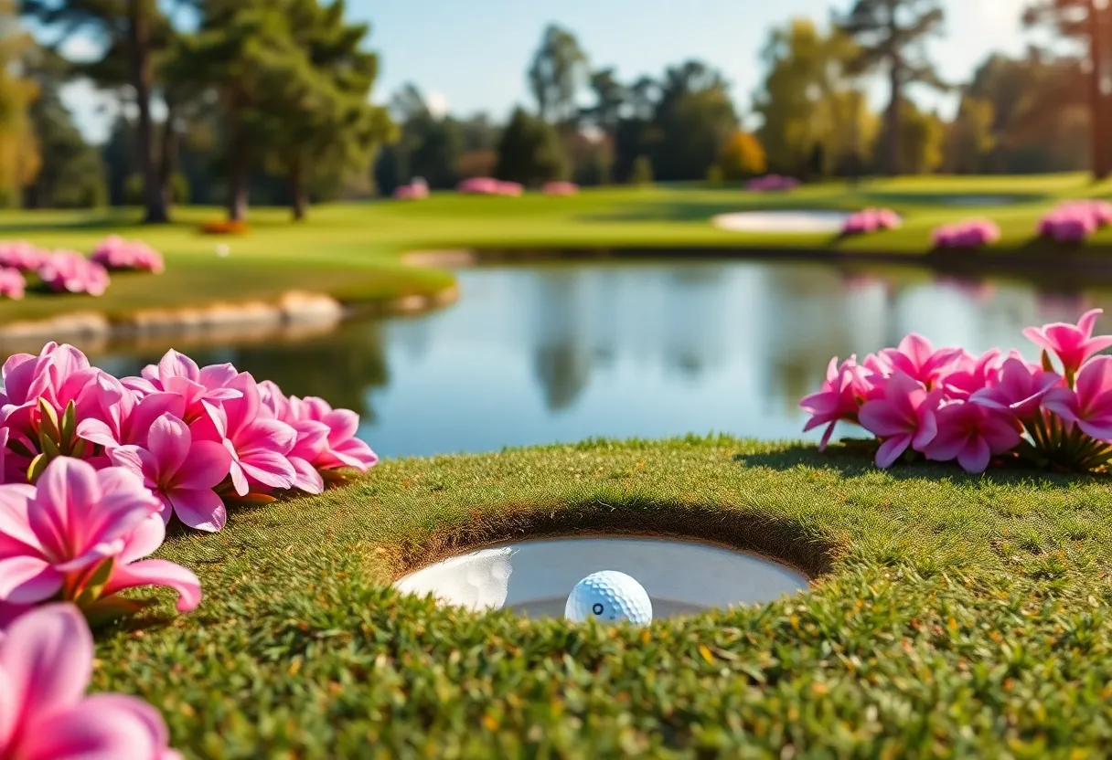 Golf ball landing in the hole on a par-3 golf course