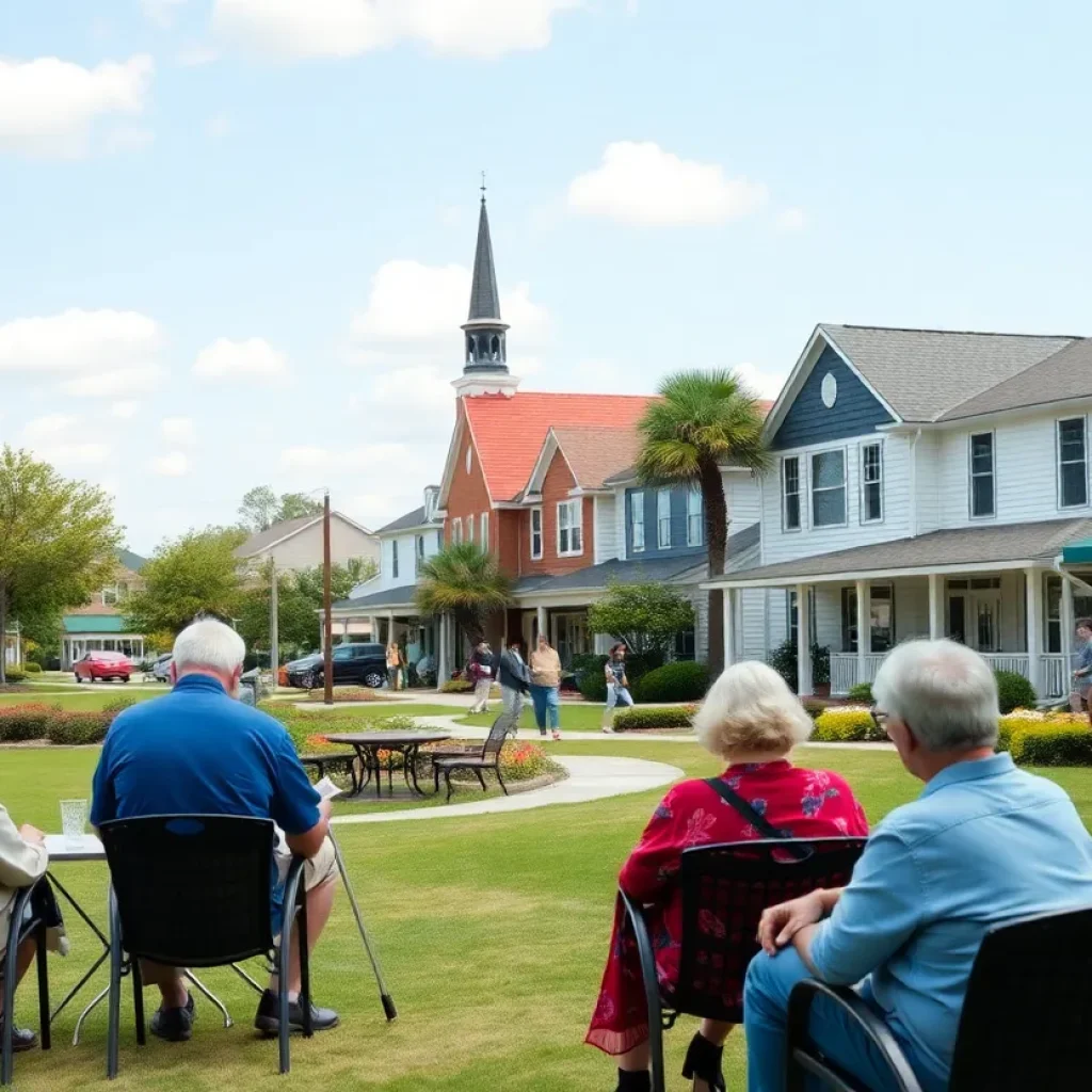 Retirees enjoying a sunny day in a South Carolina town park.