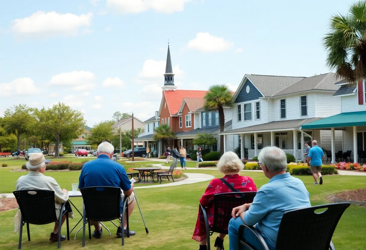 Retirees enjoying a sunny day in a South Carolina town park.