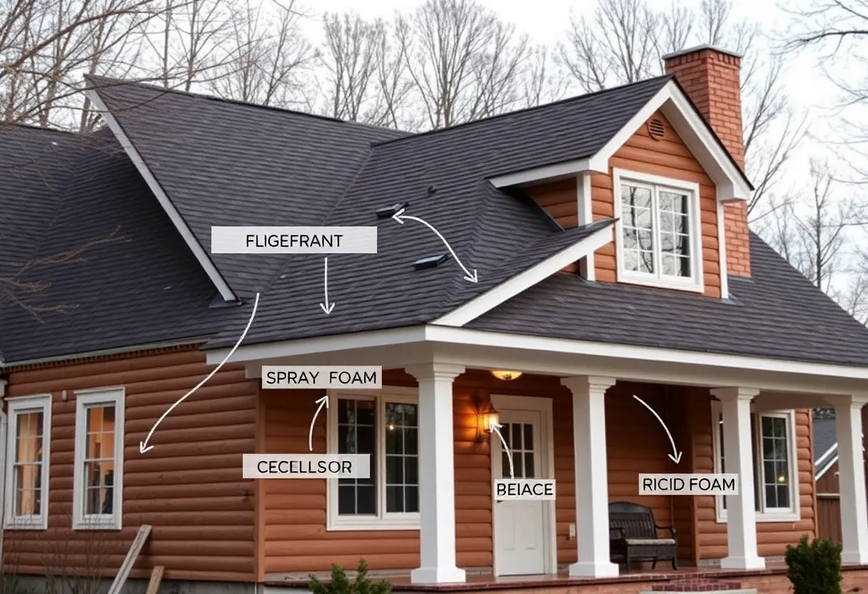 Different types of roof insulation materials displayed in a home setting