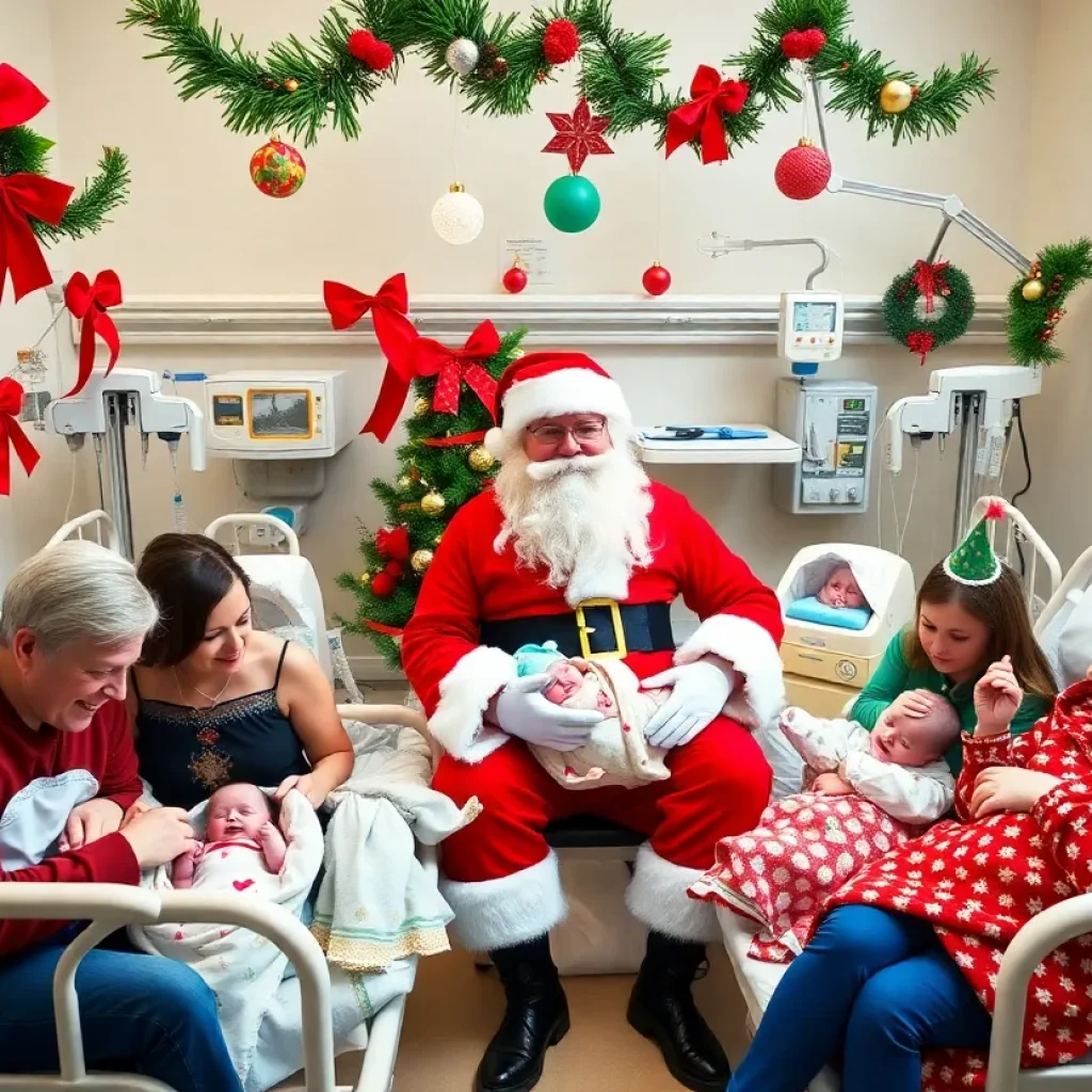 Santa Claus visiting newborns in the NICU at MU Health Care