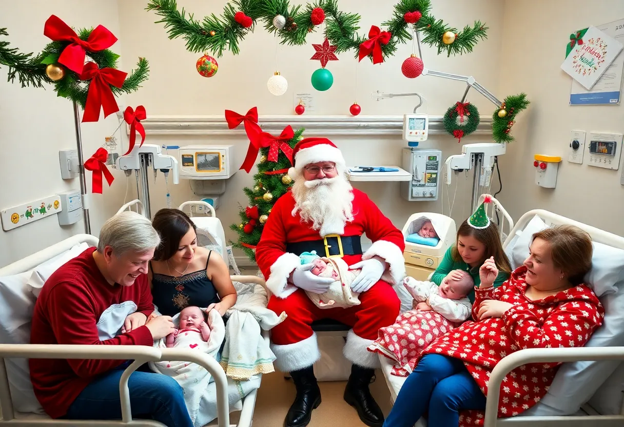 Santa Claus visiting newborns in the NICU at MU Health Care