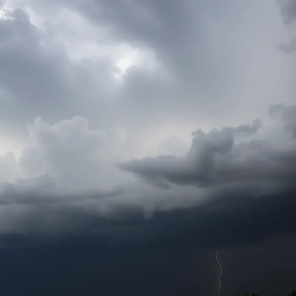 Dark storm clouds over Columbia, South Carolina indicating severe weather.