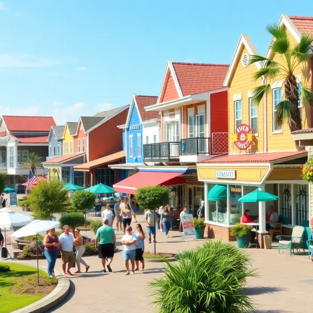 A sunny southern town bustling with retirees enjoying community activities.