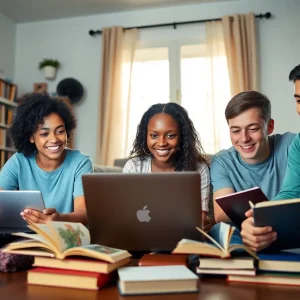 Diverse students participating in online classes