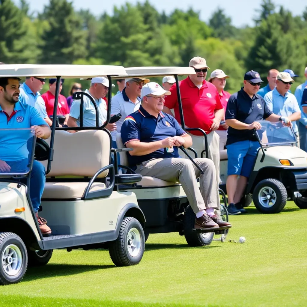 Veterans participating in a free adaptive golf program on a sunny day.