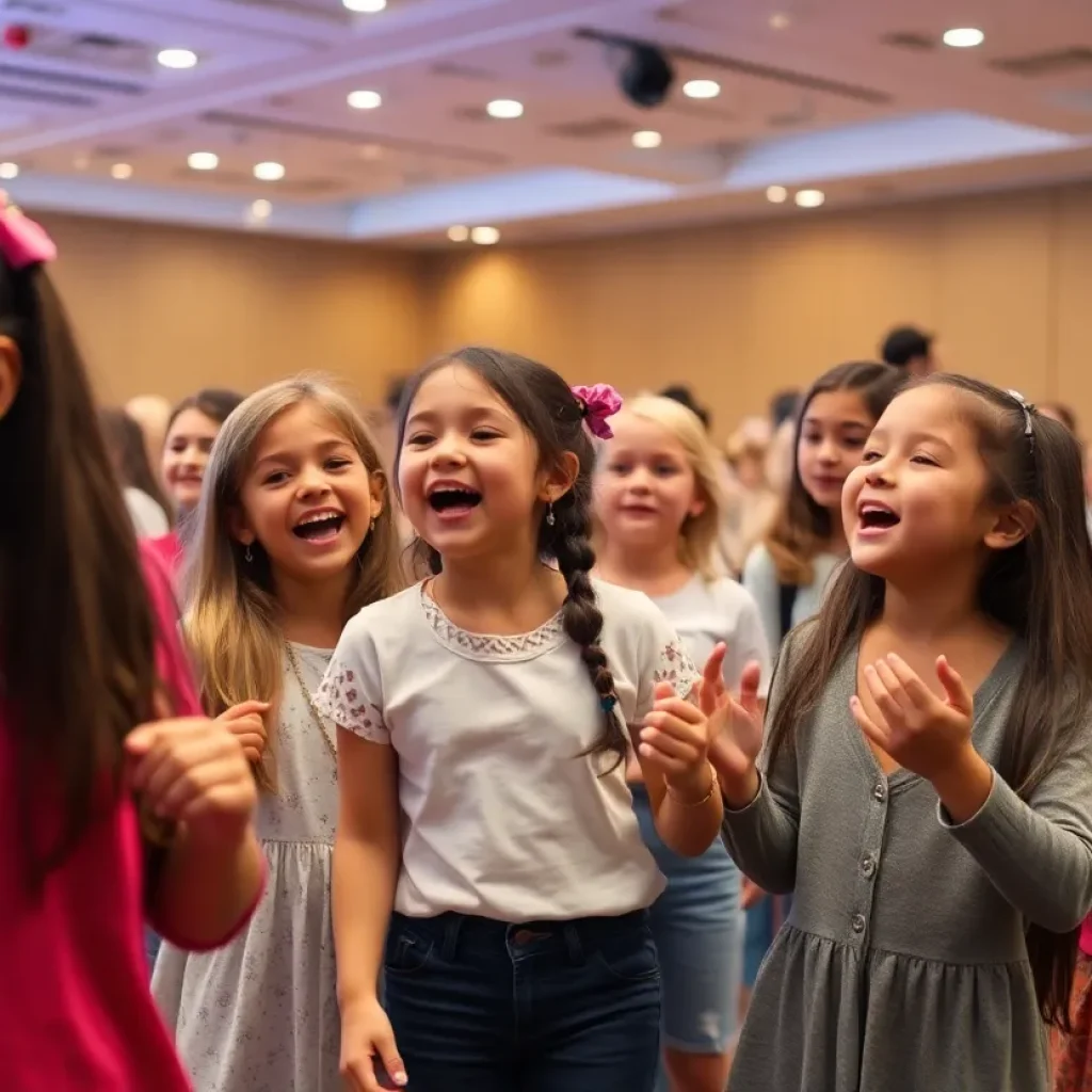 Young girls enjoying an empowerment conference, engaged in activities with smiles and laughter.