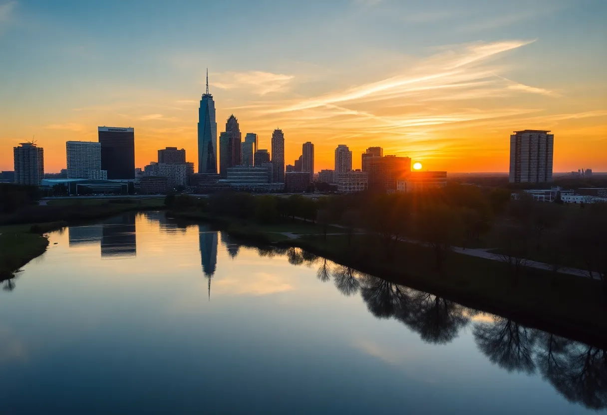 A sunset over Atlanta symbolizing mourning and remembrance.