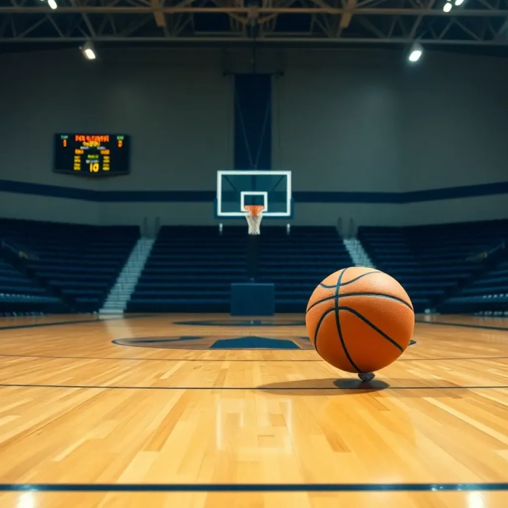 Empty basketball court symbolizing transition