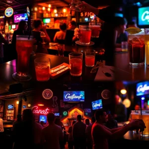 A collage representing Columbia's bar scene with different bars and drinks.