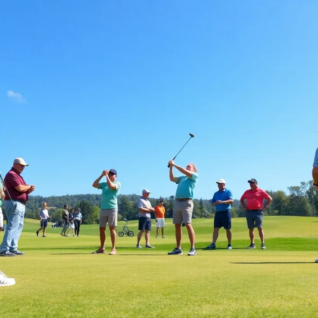 Golfers participating in a charity golf tournament in Columbia.