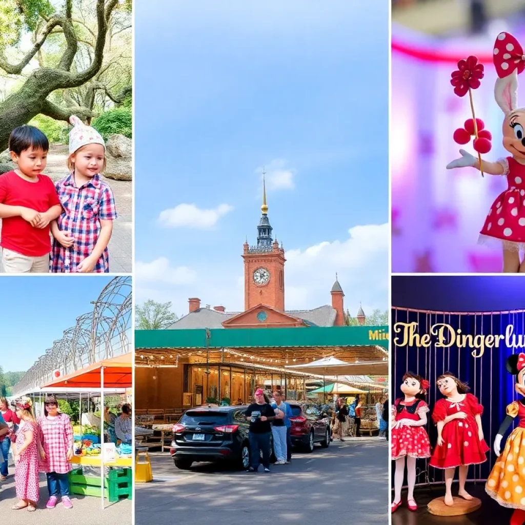 Families enjoying various local events in Columbia SC, including a zoo, vintage market, and Disney costume exhibit.