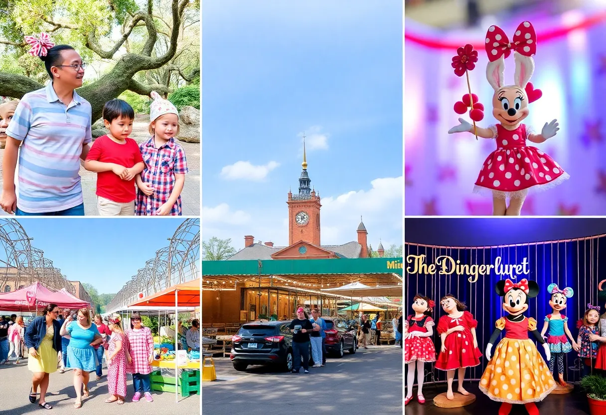 Families enjoying various local events in Columbia SC, including a zoo, vintage market, and Disney costume exhibit.