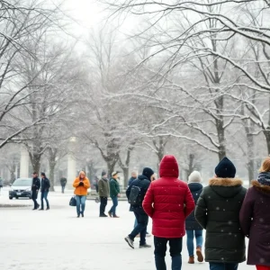 Columbia SC park covered in snow