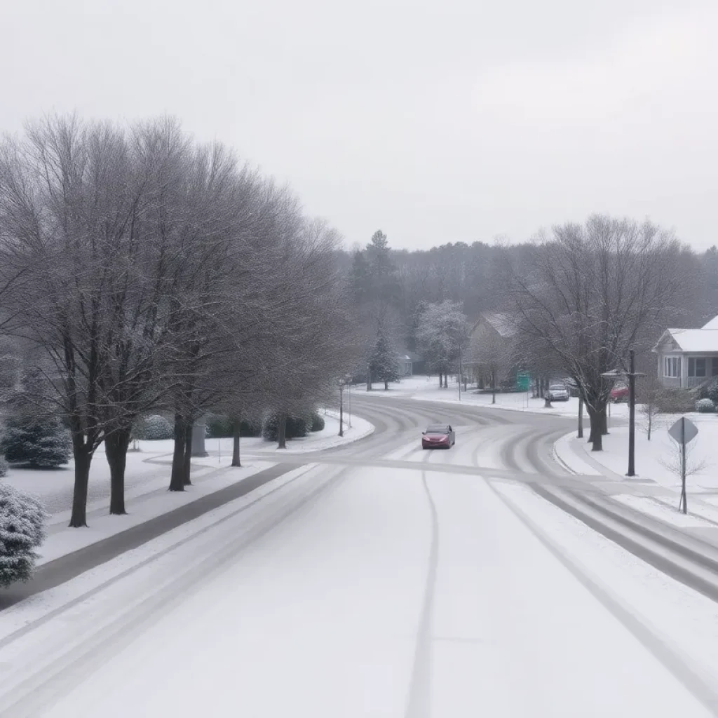 Snow-covered streets in Columbia, SC