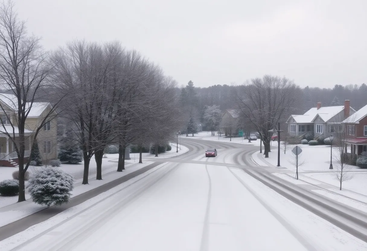 Snow-covered streets in Columbia, SC