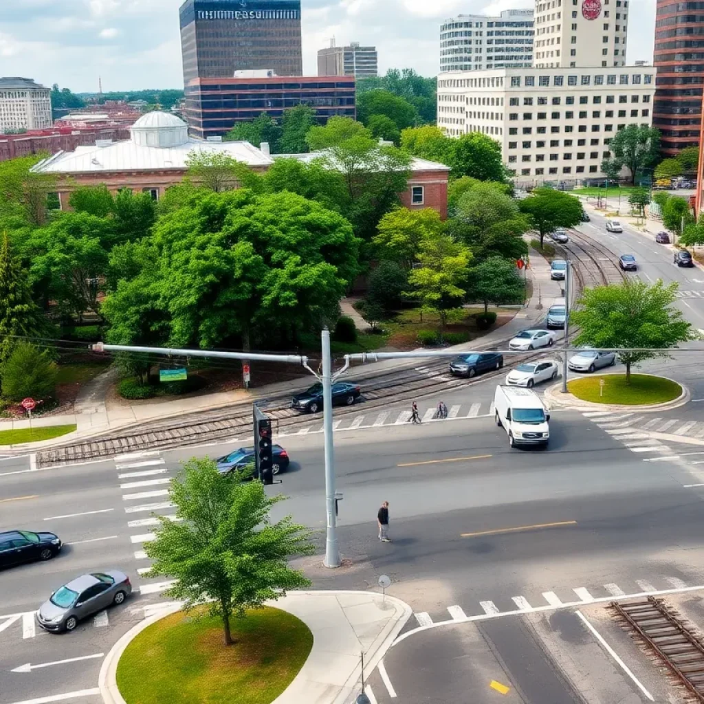 Columbia SC traffic intersection with train tracks