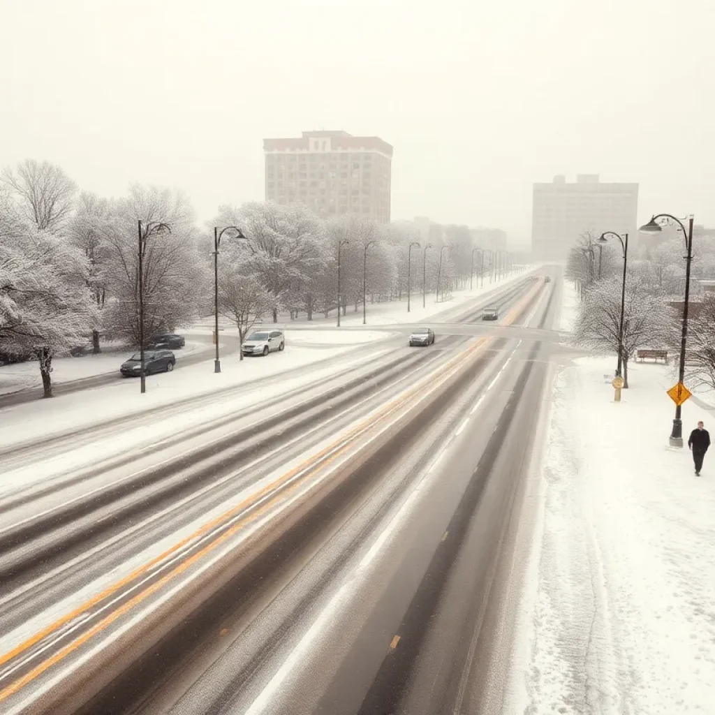 Snowy streets in Columbia after winter storm