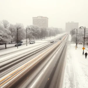 Snowy streets in Columbia after winter storm