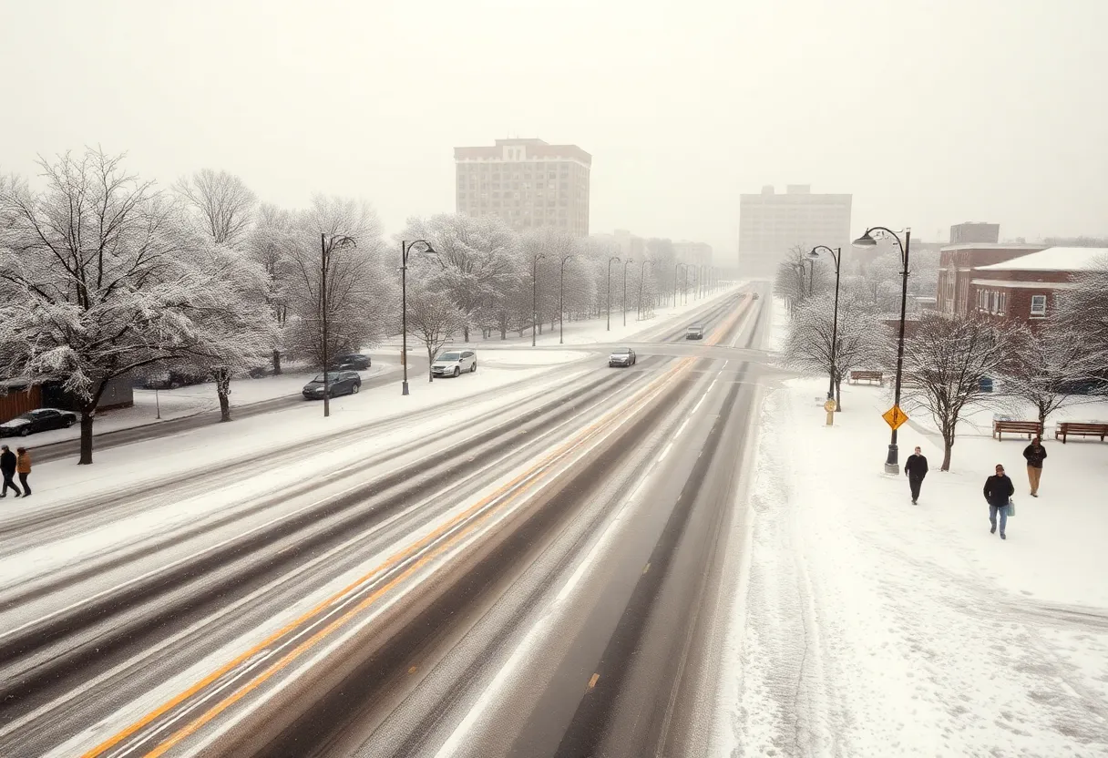 Snowy streets in Columbia after winter storm