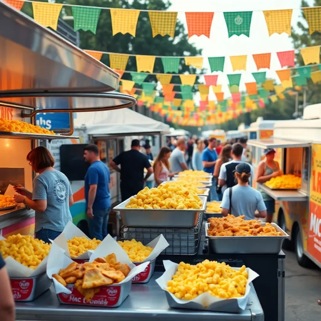 People enjoying mac and cheese at the Mac & Cheese Festival in Columbia