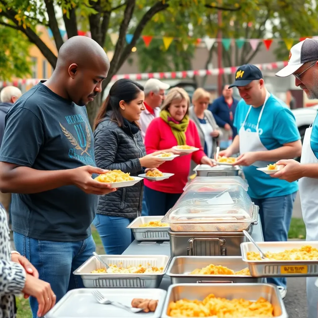 Community members serving food at a cookout for the homeless in Columbia, SC.