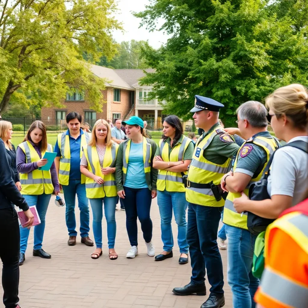 Volunteers and police collaborating in a search effort