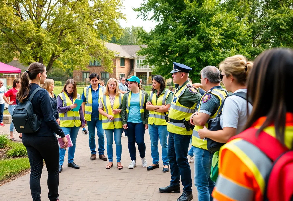 Volunteers and police collaborating in a search effort