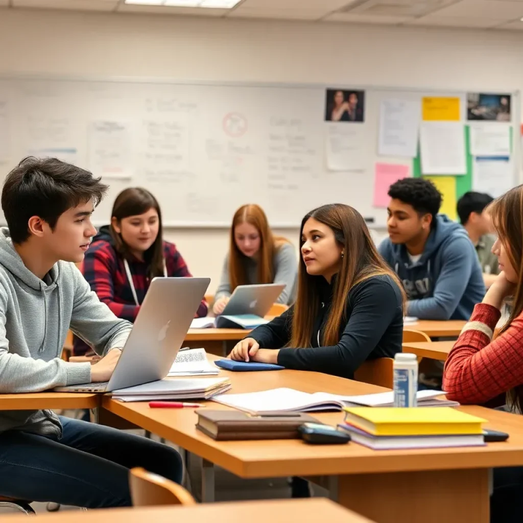 High school students participating in a dual enrollment class