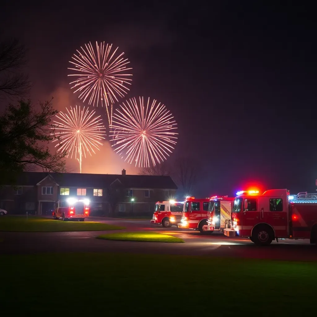 Firefighters extinguishing a fire at White Knoll High School during New Year celebrations.