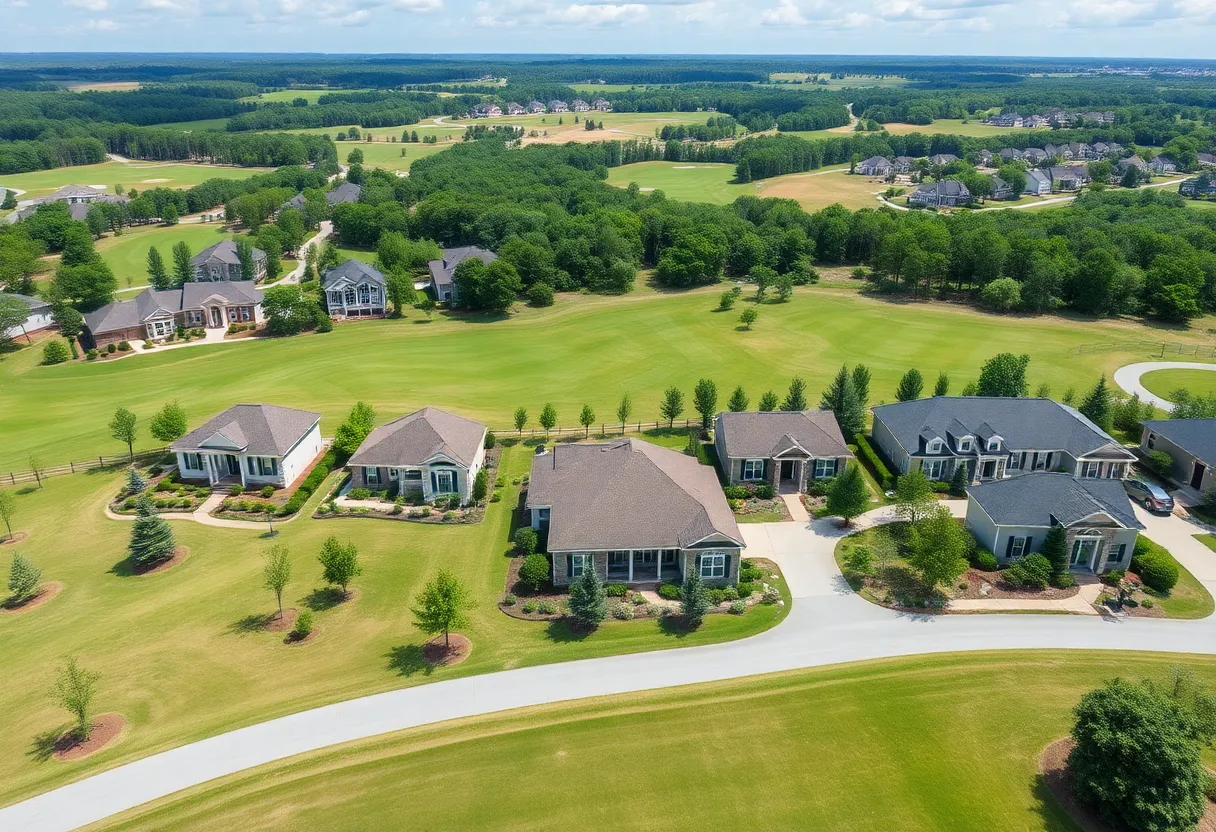 View of a golf community in Lexington SC with green landscapes and houses