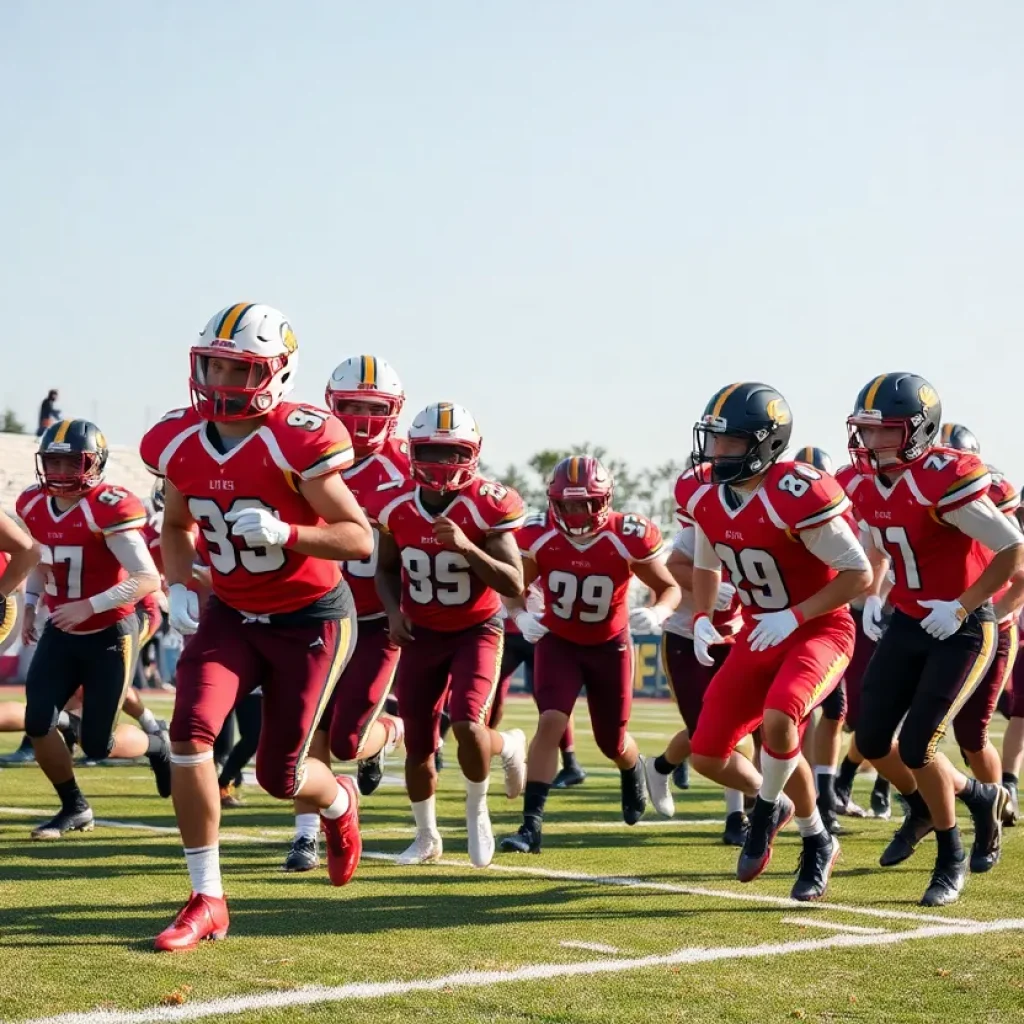 High school football players competing on the field