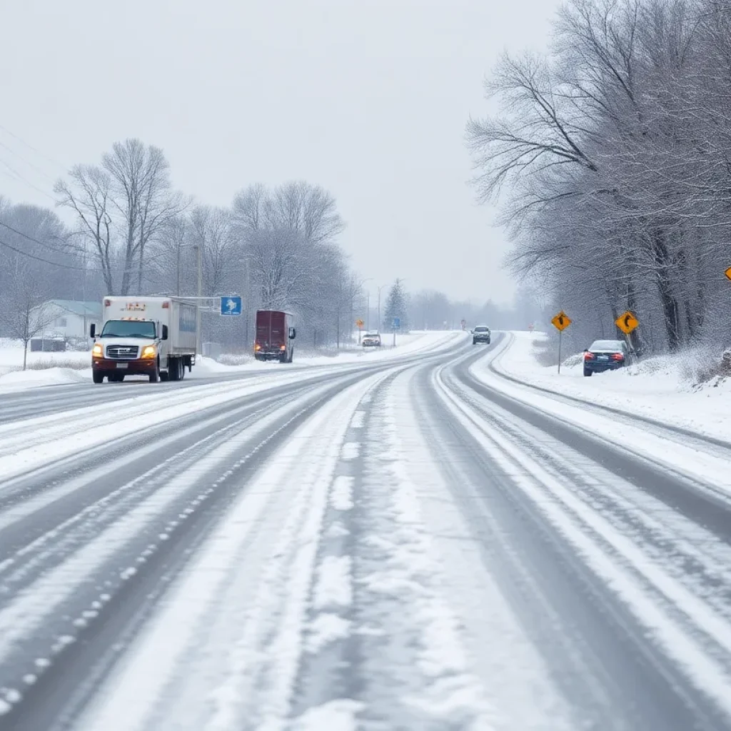 Icy and snowy roads in Lexington County