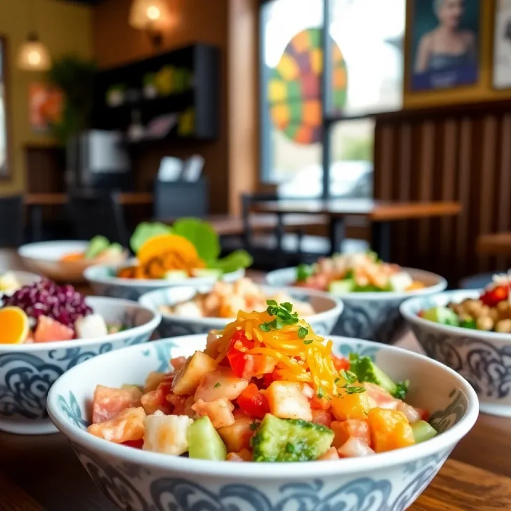 Colorful poke bowls from Mai Poke Restaurant