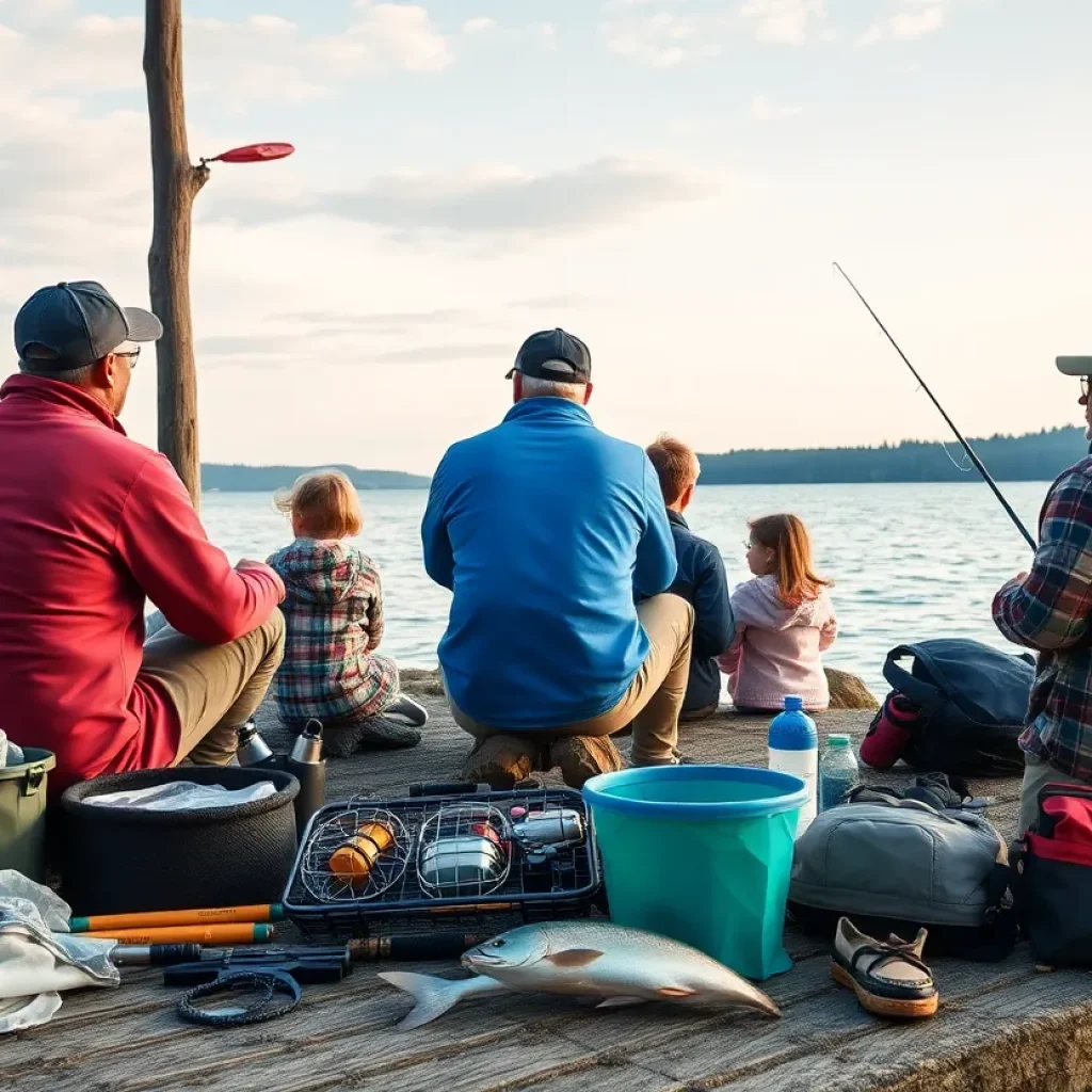 A beautiful lakeside scene with family and fishing equipment in honor of Marshall West