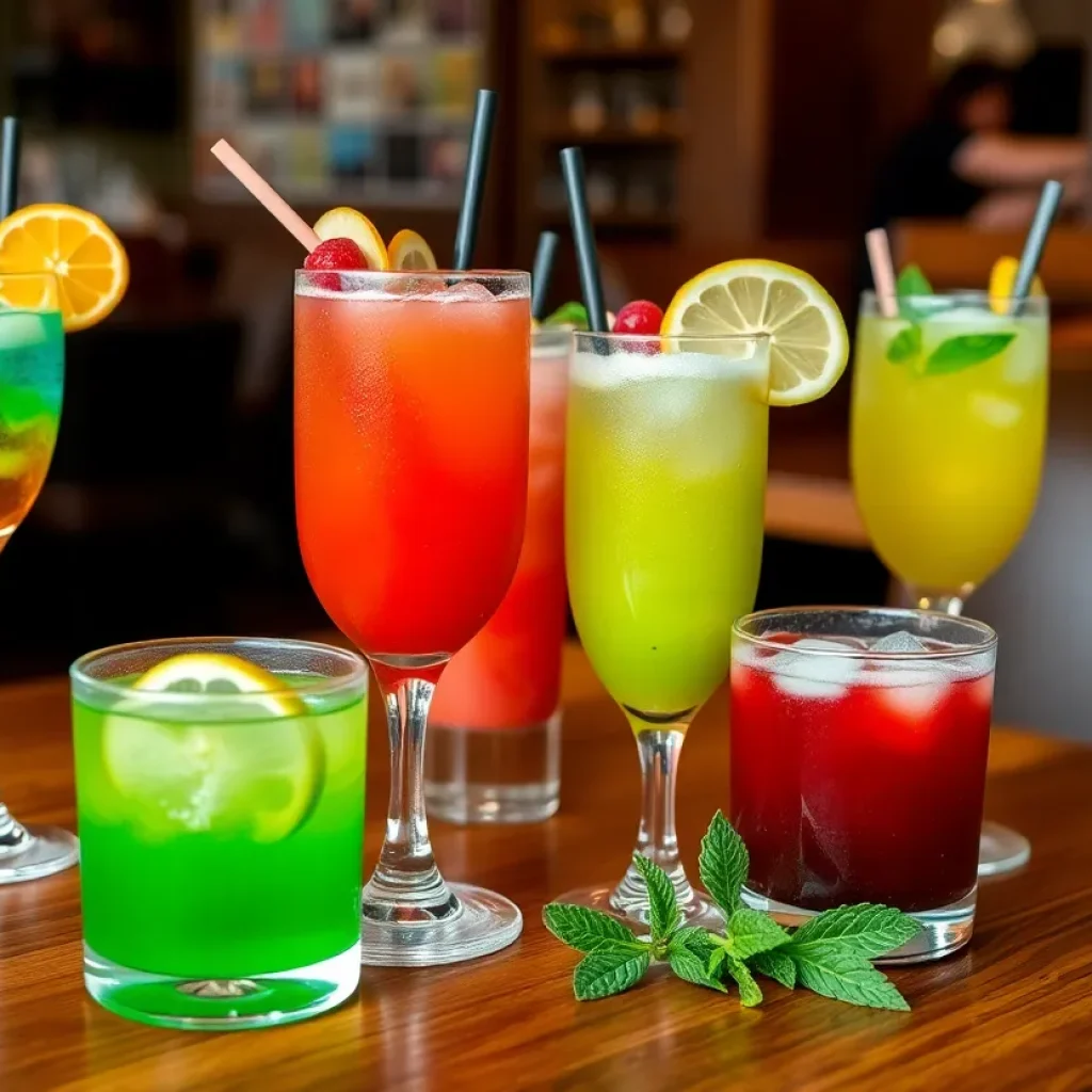 Various colorful mocktails served at a restaurant