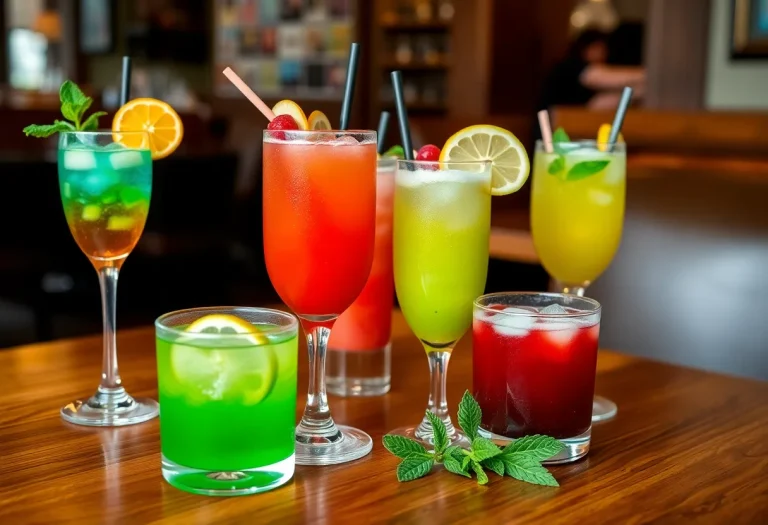 Various colorful mocktails served at a restaurant