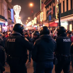 Law enforcement officers responding to a shootout incident in New Orleans during New Year's celebrations.