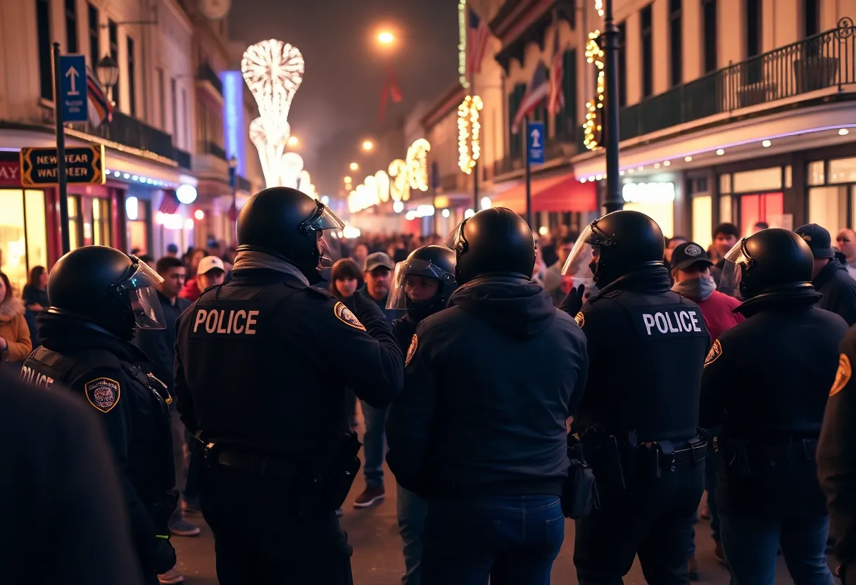 Law enforcement officers responding to a shootout incident in New Orleans during New Year's celebrations.