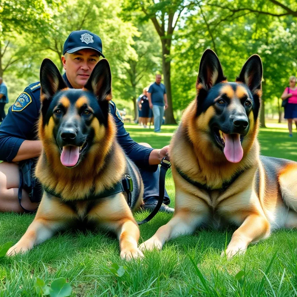 Two retired K9 police dogs in a park